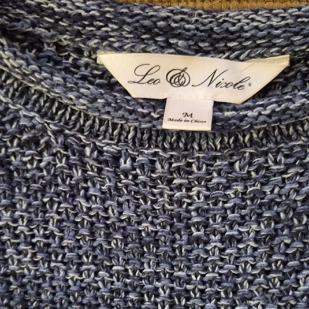 Leo & Nicole Charcoal Gray Crew Neck Sweater M Cotton Linen Knit Minimalist Boho